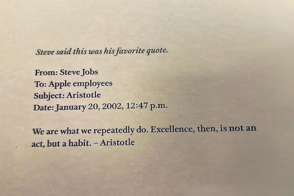 Steve Jobs email to all Apple staff with Aristotle quote
